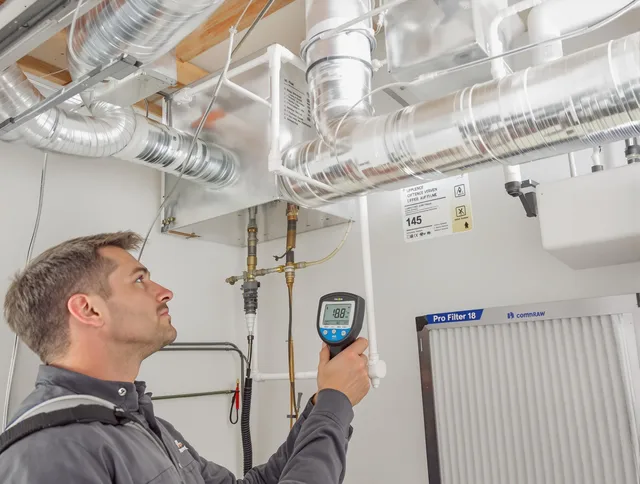 Seekonk Air Duct Cleaning expert conducting detailed filter system inspection using diagnostic tools in Seekonk