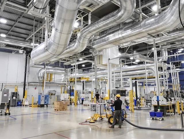 Seekonk Air Duct Cleaning team performing comprehensive industrial duct cleaning at a large facility in Seekonk